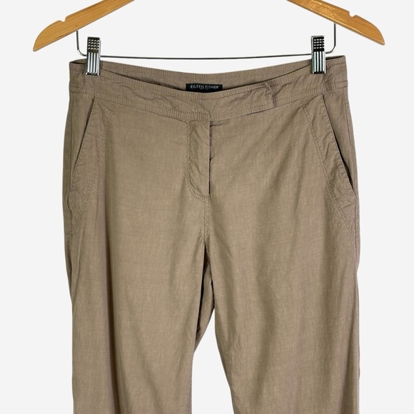 Eileen Fisher Linen Viscose Trouser Pant Size 6P Straight Leg Stretch Tan - Picture 3 of 12
